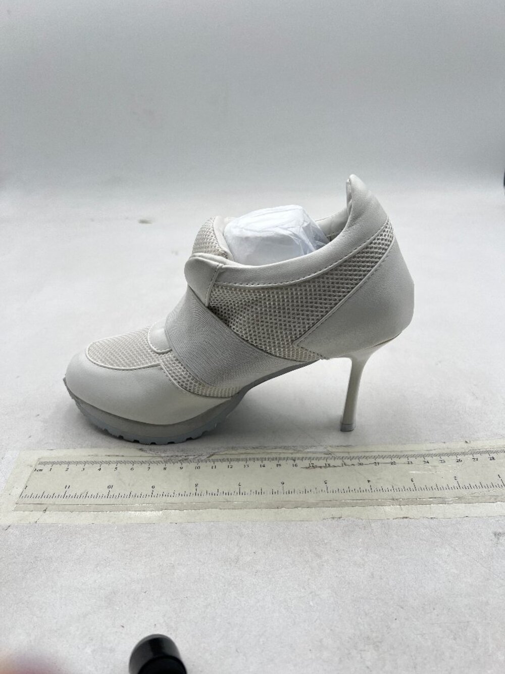 White Women's Comfy Round Toe Sneaker Pumps High Heels with Breathable Mesh Shoe